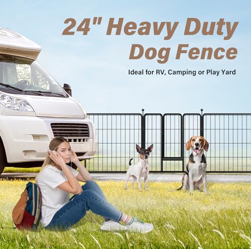 Simple Deluxe Dog Playpen Indoor Outdoor, 24" Height 8 Panels Fence with Anti-Rust Coating, Metal Heavy Portable Foldable Dog Pen for Small/Medium Dogs RV Camping, Black - color: Black, size: 08 Panels 24 inch, style: Metal