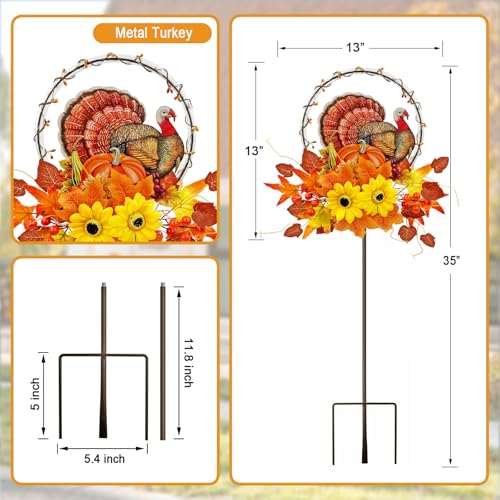 Solar Thanksgiving Turkey Outdoor Decor with Multi-Colorful Lights,Fall Yard Sign Garden Stake for Pathway,Patio or Farmhouse Porch - color: Turkey