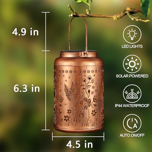 Solar Lanterns Outdoor Waterproof Hummingbird Garden Decor Gifts for Women Mom Grandma Hanging Solar Lights Metal Solar Decoration Outside for Yard, Patio, Backyard, Porch - style: Hummingbird