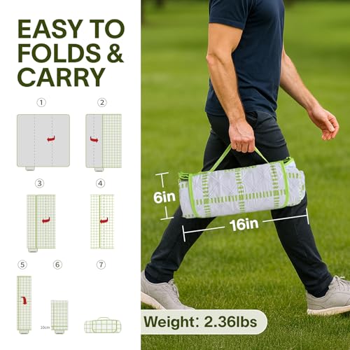 Alvantor® Extra Large Picnic Blanket, 80"x80" Waterproof Outdoor Blanket, Foldable Camping Blanket with Hook & Loop Straps, Portable for Beach, Park, Travel, Sandproof, Soft & Durable,Green - color: Green and White