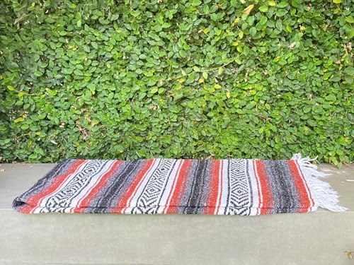 Del Mex Classic Mexican Blanket, Large Authentic Woven Falsa Throw (70"x50"), Artisan Southwest Décor for Beach, Yoga, Outdoors (Terracotta) - color: Terracotta