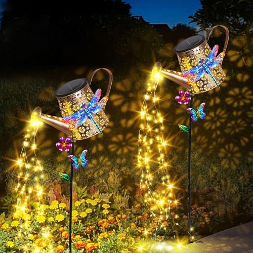 Solar Watering Can with Lights Outdoor Garden, 41in Large Dragonfly Garden Stake Lights, Waterproof Decoration for Yard Lawn Pathway, Gifts for Mom Grandma Women Birthday Gardening Gift - color: Dragonfly-Blue