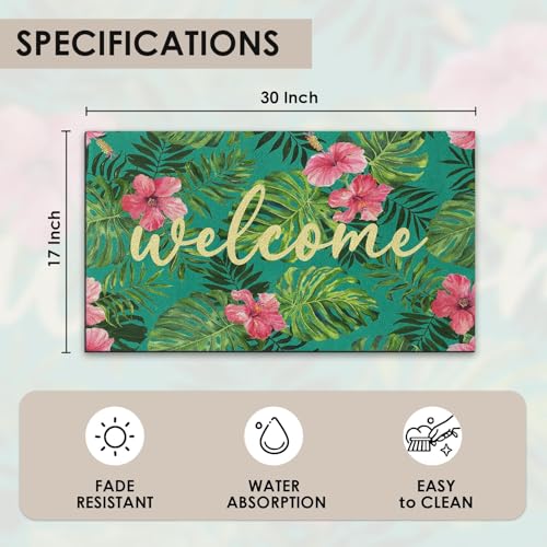 Arttown Summer Monstera Palm Leaf Door Mat, 17x30 Tropical Camouflage Gray Welcome Doormat Decorative Home Floor Mat, Non Slip Rubber Back and Strong Water Absorption for Outdoor Indoor Entrance Decor - color: Palm Hawaiian Leaves