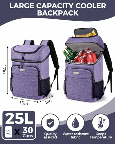 BAGLHER Lightweight Insulated Cooler Backpack - 30 Cans, Leak-Proof for Lunch, Picnic, Hiking, Camping Trips - color: purple-titan