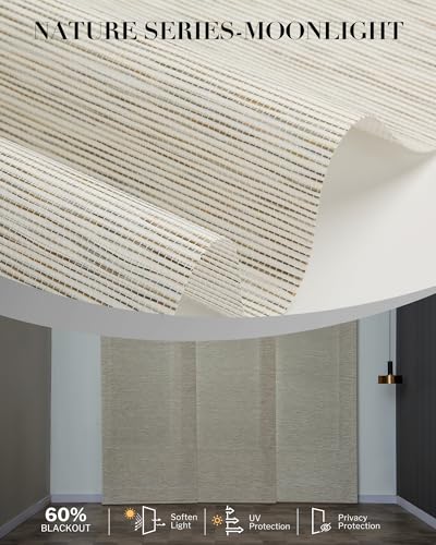 Graywind Manual Sliding Panels Natural Woven Panel Track Blinds Wand Control Window Blinds for Patio Sliding Glass Door Large Windows Width Up to 153", Custom Size (Moonlight) - color: Natural Moonlight