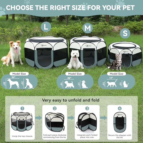 Siedihit Dog Playpen with 2 Washable Pee Pad, Puppy Pet Cat Playpen Small AnimalsTent Crate Indoor/Outdoor, Portable Pop Up Kennel with Carrying Case(Grey with 2 Pads, Small) - color: Grey with 2 Pads