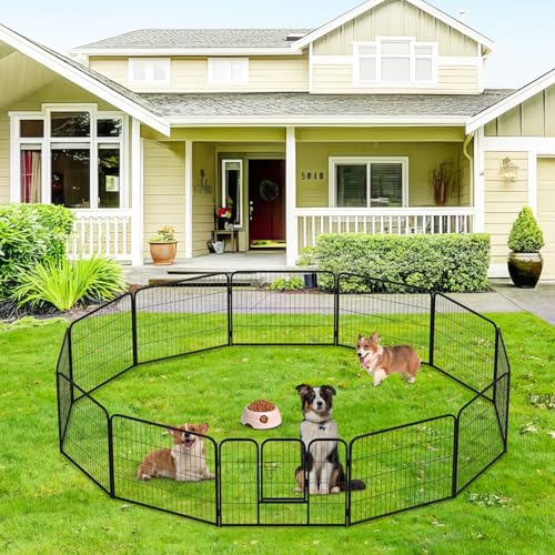 FDW Dog Playpen Dog Pen Dog Kennel 12 Panels 24 Inch Height Indoor Outdoor Folding Metal Portable Puppy Exercise Pen Heavy Duty Dog Fence for Yard Camping,Black - style: 12 Panels