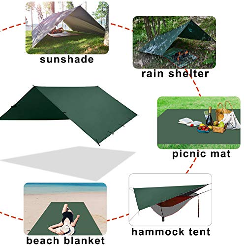 KALINCO Waterproof Camping Tarp Tent Hammock Rain Fly, 10X10FT/10X15FT, Mutifunctional Tent Footprint Lightweight Tarp for Camping, Hiking and Survival Shelter - color: Green-3x4.5m