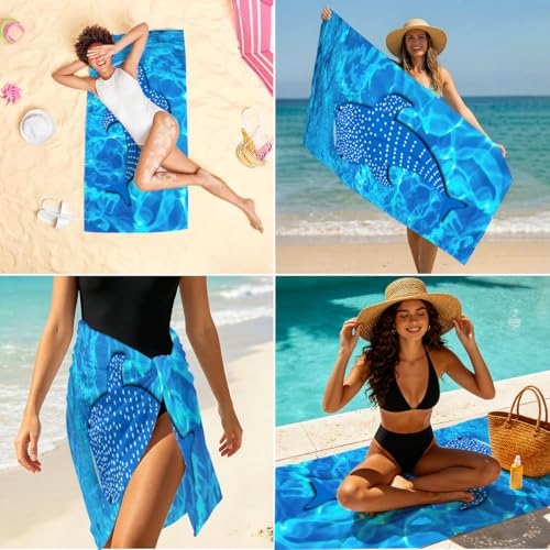 Whale Shark Microfiber Lightweight Beach Towel Sand Free Quick Dry Absorbent Thin Towels Blanket for Swimming Pool Camping Beach Vacation Essentials Accessories Travel Things for Cruise Gym - color: Lcs Multicolor 1539