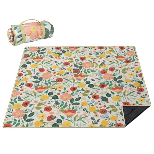 Picnic Blankets Waterproof Foldable Extra Large,80"x 80" Outdoor Beach Blanket Sandproof,3-Layer Lightweight Handy Mat Tote Picnic Camping Rugs for Outside Your Rv (Strawberry Floral Botanical Poppy) - color: Picnic Blankets 4