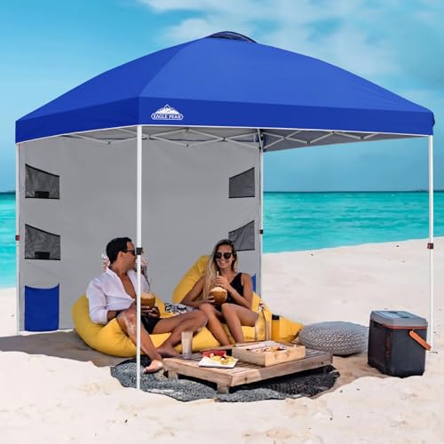 EAGLE PEAK Commercial Canopy 10x10 with Sidewall Storage, Easy OnePerson Setup Pop Up Canopy Tent with Roller Bag, Stakes, Ropes, and Weight Bags, Blue - color: Blue