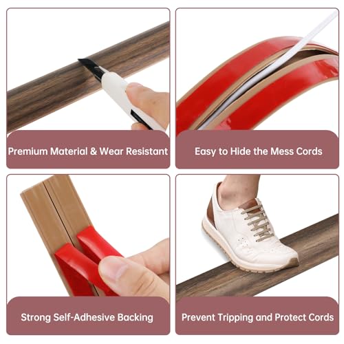 Floor Cord Cover Self Adhesive Cord Hider Floor Extension Cord Covers for Floor Power Cord Protector Cable Management Prevent Cable Trips Cable Cavity 0.32" W x 0.32" H (Smoked Brown Wood, 10Ft) - color: Smoked Brown Wood, size: 0.79" x 10'