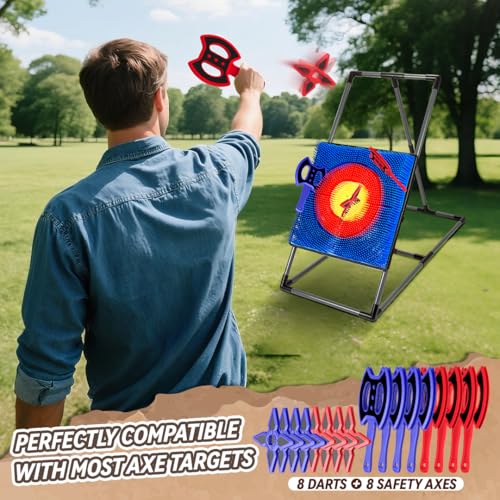 Axe Throwing Game for Backyard, Axe Throwing Target Set 16 Throwing Axes Outdoor Games Indoor Carnival Yard Lawn Backyard Games 8 Star + 8 Axes (Dart Board Not Inclu) - style: 8 Throwing Star & 8 Axes