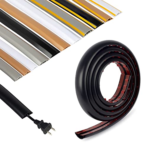Rubber Bond Cord Cover Floor Cable Protector - Strong Self Adhesive Floor Cord Covers for Wires - Low Profile Extension Cord Covers for Floor & Wall - color: Black - One Thin Cord, size: 4 Feet