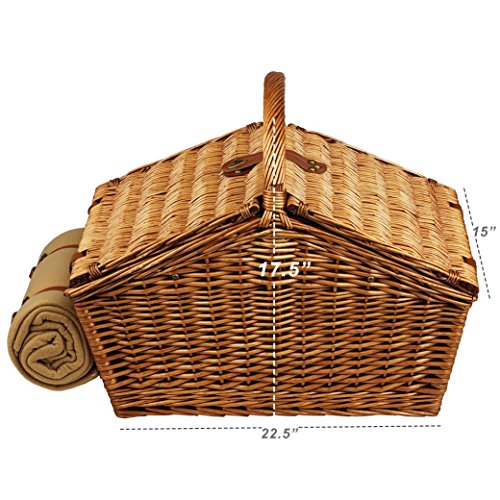 Personalized Picnic at Ascot Dorset English-Style Willow Picnic Basket with Service for 4 - Designed, Assembled & Quality Approved in The USA