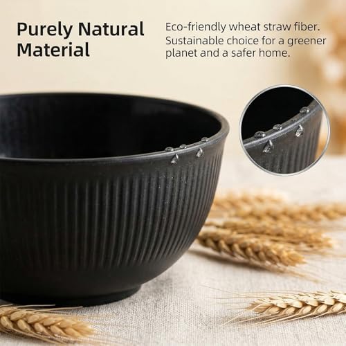 36 Pcs Wheat Straw Dinnerware Set,Dinnerware Sets for 6,Large Round Plates, Bowls and Cups, Unbreakable dish set, Dishwasher and Microwave Safe, Outdoor Camping Dishes (Black) - color: Black