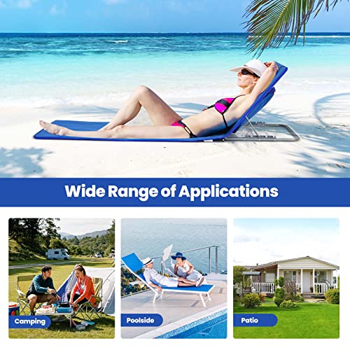 Giantex Beach Chairs for Adults 2 Pack Set with Side Table, Folding Lounge Chairs, 5 Position Adjustable Lawn Chair for Sunbathing, Patio Chaise Lounge Lightweight Backpack Camping Chairs (Navy) - color: Navy