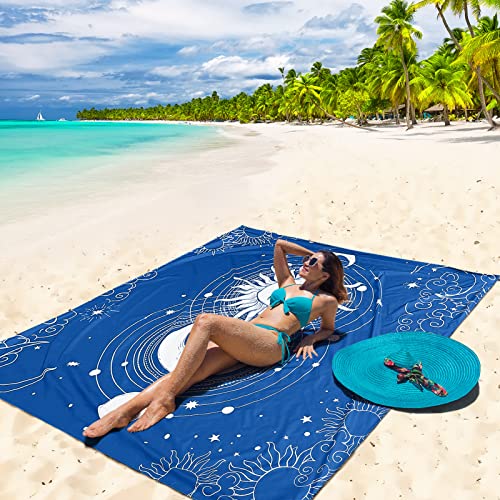 HIHOHO Beach Blanket Waterproof Sandproof Beach Mat for 1-8 Adults Quick Drying Durable Outdoor Picnic Mat for Beach Festival Travel Camping Hiking (BL-SUNMOON, 79"×83"(4 Person)) - color: Bl-sunmoon, size: 6'11" x 6'7"