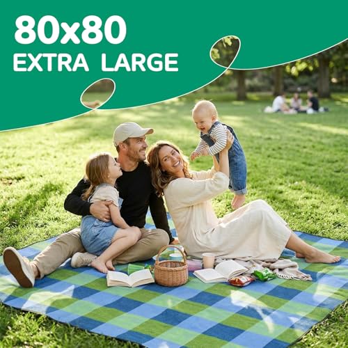 Waterproof Picnic Blanket Beach Outdoor Camping Mat Extra Large Foldable Cute Big Travel Essential Accessories Gift Park Patio Lawn Garden Grass Ground Play Music Festival Concert Must Have - color: Plaid Green