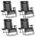 Zero Gravity Lounge Chairs - Set of 4 Oversized Reclining Patio Chairs with Adjustable Pillow & Cup Holder (500lbs Capacity, Black/Gray) - color: Black & Gray, size: X-Large/4 PCS