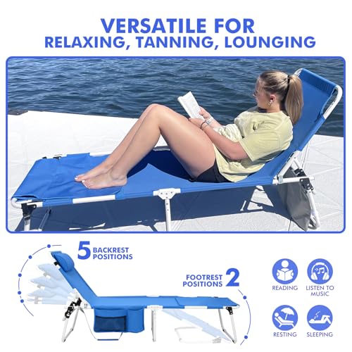 Oversized Extra Wide Tanning Chair with Sun Canopy Face Hole Padded Adjustable Washable, Heavy Duty Layout Folding Lounge Chair for Outside Beach Reading Sunbathing, UPF 50+, XL, Plus Size, 330 LBS - color: Royal Blue, size: Oversized
