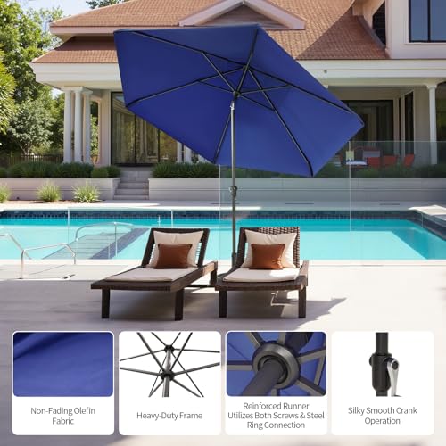 CROWN SHADES 9 Ft Patio Umbrella with Auto-Tilt & Olefin Fabric - Patented 45°Edge Connection Wind Resistant Outdoor Umbrella for Table, Pool, Beach, Effortless Crank System - color: Blue