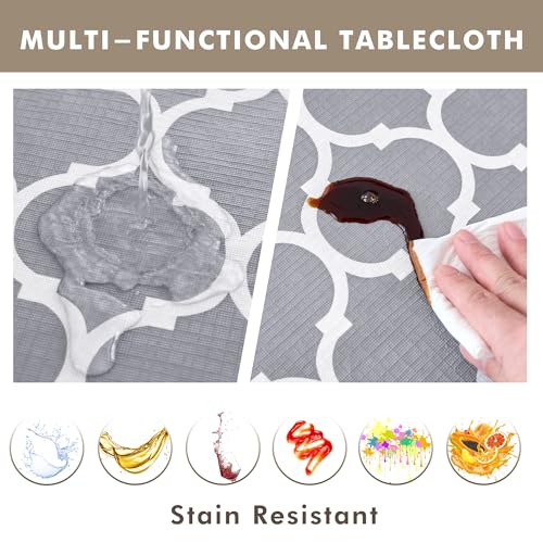 Nasitos 2 Pack 60 Inch Round Plastic Vinyl Tablecloth with Flannel Backed for 4Ft Round Table Moroccan Grey - color: Moroccan Grey, size: 60 Inch (Round)