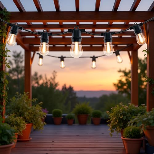 LED Patio String Lights, 35ft 18 Lights Solar Powered, E26 Socket with S14 Bulbs Weatherproof Outdoor Bistro Lights (18 Lights - Solar) - color: 18 Lights - Solar
