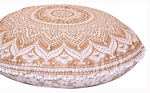 32" Ombre Mandala Bohemian Yoga Meditation Floor Pillow Cover Comfortable Home Cushion Couch Seating Large Zipped Throw Hippie Decorative Ottoman Boho Indian (Golden, 32 inches)