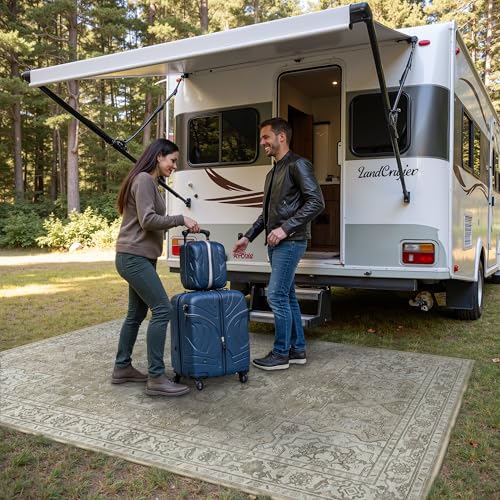 GENIMO Outdoor & Indoor Area Rug 6'x9', Waterproof, Non-Shedding, Easy Cleaning, Boho Mat for Patio, Living Room, Balcony, Dining Room, RV, Deck, Bedroom, Camping, Outside Carpet,Coffee Beige - color: Coffee Beige, size: 6' x 9' (Rectangular)