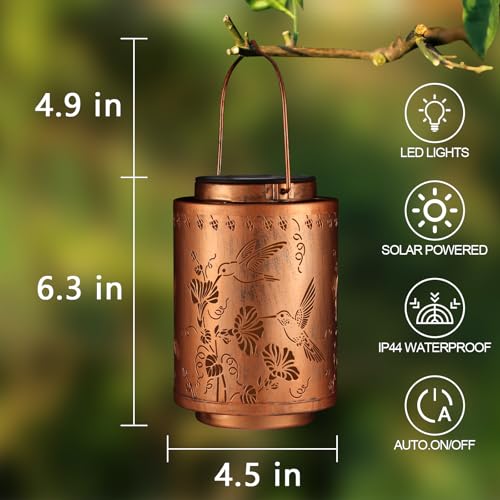Solar Lanterns Outdoor Waterproof Garden Decor Gifts for Women Mon Grandma Metal Hanging Solar Lights Decoration for Outside LED Lanterns for Yard Patio Lawn Pathway（Hummingbirds） - style: Two hummingbirds