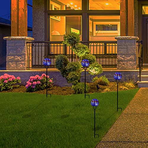 VCUTEKA Solar Lights Outdoor Garden Decor Mosaic Solar Garden Lights Waterproof Glass Ball LED Pathway Stake Light for Landscape Lawn Patio Yard Decoration 6 inch - color: Black