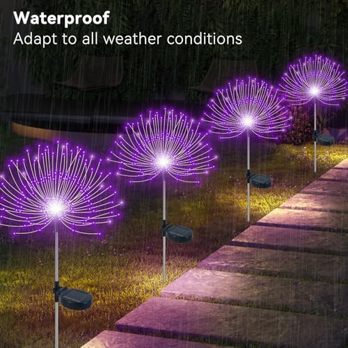 Slyuexu Solar Garden Lights Outdoor Waterproof, 2 Pack 120 LED Solar Firework Lights Decorative Garden Décor Outside for Flowerbed Pathway Party Christmas Decoration, Purple - color: Purple, size: 2 Pack