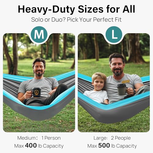 Kootek Camping Hammock, Portable Hammocks with Tree Straps & Attached Carry Bag, Camping Essentials Gear, Perfect for Outside Indoor Hiking Beach Backpack Travel - color: Grey & Sky Blue, size: Large