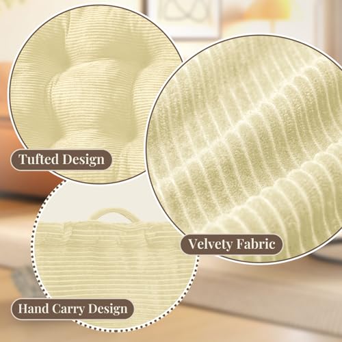 Wellsin Square Floor Pillows for Adults Kids - Meditation Floor Pillow Seating Cushion - Tufted Floor Cushion with Shredded Foam & Velvet Cover, 1 Pack, 20x20 Inch, Beige - color: Beige, size: 1 Pack (20"x20")