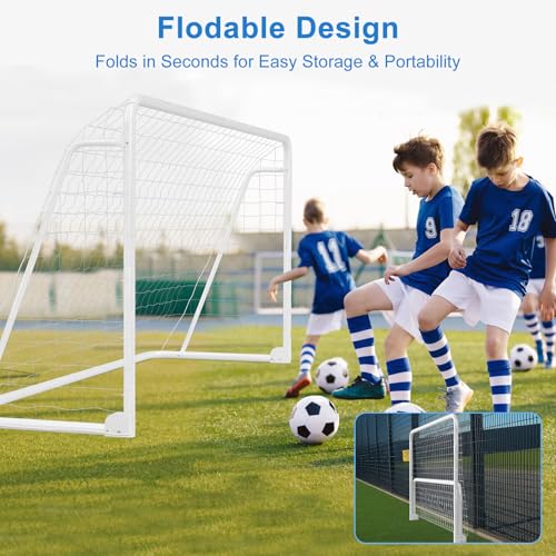 MOPHOTO Soccer Goal, 6X4/8x6/10x6.5/12x6/16x7/18.5x6.5/21x7/24x8ft Soccer Goals for Backyard, Full Size Soccer Goal for Teens & Adults Training - size: 12x6FT, style: Alloy Steel-Foldable