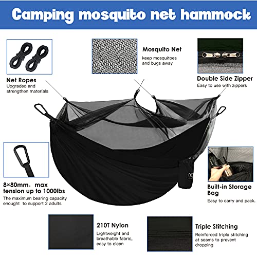 Gold Armour Camping Hammock - Camping Essentials, Double Hammock with Bug Net, Camping Gear Hammock for Outside, Hiking, and Travel (Black) - color: Black