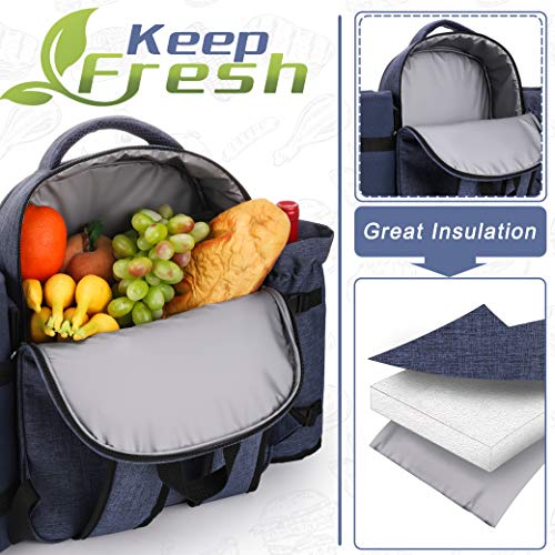 Apollo Walker Picnic Backpack Bag for 2 Person with Cooler Compartment, Detachable Bottle/Wine Holder, Fleece Blanket, Plates and Cutlery Set (2 Person, Navy) - color: Navy, size: 2 Person