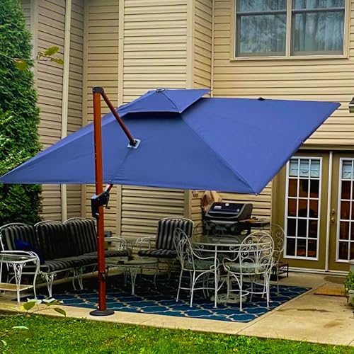 PURPLE LEAF 10' X 13' Double Top Deluxe Wood Pattern Rectangle Patio Umbrella Offset Hanging Umbrella Outdoor Market Umbrella Garden Umbrella, Navy Blue - color: Navy Blue, size: 10'X13', style: Umbrella