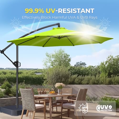 HOMSHADE 10ft Offset Patio Umbrella with Base Included, Cantilever Offset Hanging Patio Outdoor Market Umbrella UPF50+ UV Protection with Easy Tilt and Crank for Pool Deck and Garden(Apple Green) - color: Apple Green