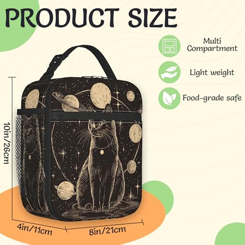 Black Cat Lunch Bag for Kids,Astrology Planet Insulated Lunch Box for Women, Large Capacity with Mutiple Pockets Gilrs Boys School Thermal Bag for Work,Picnic,Hiking - color: Black Cat