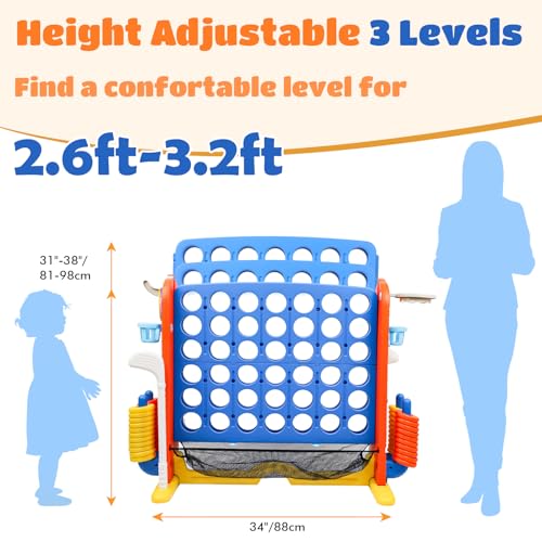 Ancaixin Giant 4 in-A-Row Connect Game Set, Adjustable Height Jumbo Yard Game with Basketball Hoop, Golf, Mesh Pocket & Ring Toss, Indoor Outdoor Family Backyard Party Game for Kids and Adults, Blue - color: Blue