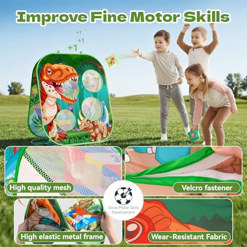 4-in-1 Dinosaur Bean Bag Toss Game for Kids, Cornhole Board Set with Dart Board for Toddler Outdoor Toys, Family Party Game Backyard Beach Lawn Activities Gift for Boys & Girls Ages 3 4 5 6 7 8 - color: Dinosaur