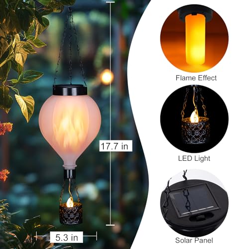 Hanging Solar Lantern Outdoor Garden Decor Hot Air Balloon Lantern with Flickering Flame Gifts for Women Grandma Mom Outdoor Hanging Light Solar Decorative Lamp for Garden Patio Yard and Home - color: White