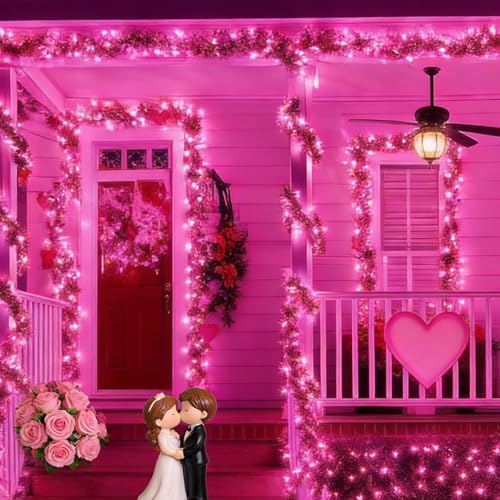 LAMPHOME 50 LED Valentine's Day String Lights, 16 FT Pink Mini String Light with 9 Modes & 6 Hour Timer, Waterproof Battery Operated for Indoor Outdoor Patio Garden Party Tree Valentine's Day Dec - color: Pink, size: 50 Count