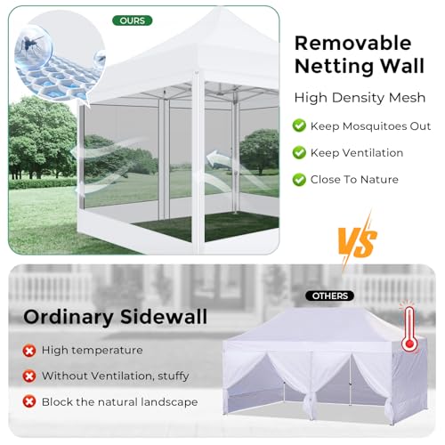 COBIZI 10x10 Heavy Duty Pop Up Canopy Tent with 4 Sidewalls, Commercial Gazebo Party Tent with Mosquito Netting Wall Easy Set Up Outdoor Instant Screen Canopy for Backyard, Patio, Garden, White - color: White, size: 10x10