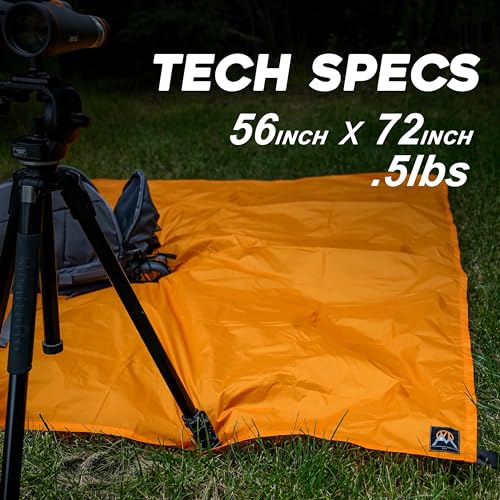 VIAM Outdoors | Multi Cloth Waterproof Ultralight Lightweight Backpacking Camping and Survival Tarp | 1.9oz Orange | Measures 54 inches by 72 inches | has Stake Loops and Guy line Loops - color: Multi-cloth