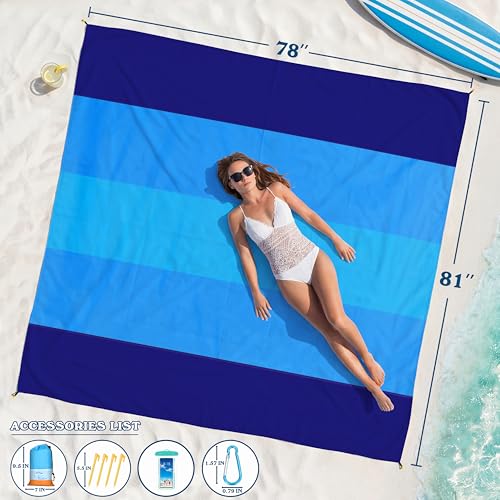 Famstar Beach Blanket Oversized Extra Large 78" X 81",Waterproof Sandproof Beach Blanket 1-7 Adults Lightweight Durable for Travel Camping Hiking Picnic - color: Blue5, size: 78" X 81"