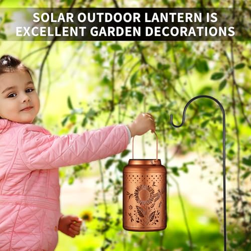 Solar Lanterns Outdoor Waterproof Hummingbird Garden Decor Christmas Gifts for Women Mom Grandma Hanging Lights Metal Decoration Outside for Yard, Patio,Backyard,Porch(Dragonfly and Sunflower) - style: Dragonfly and Sunflower