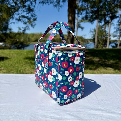 Kwang Min Floral Insulated Lunch Bag for Women,Reusable Lunch Box,Large Cooler for Office,Picnic Outdoors,Premium Quality Waterproof Fabric,Ideal Gift for Outdoors and work (Navy Rhyme) - color: Navy Rhyme